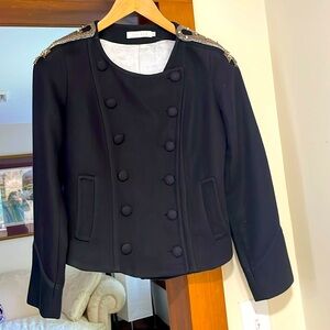 Sandro Black Double-Breasted Blazer with Embellished Shoulders